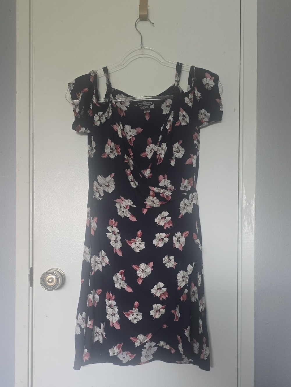 Angie Blue Floral Cold-Shoulder Midi Dress with Pink and White Blooms